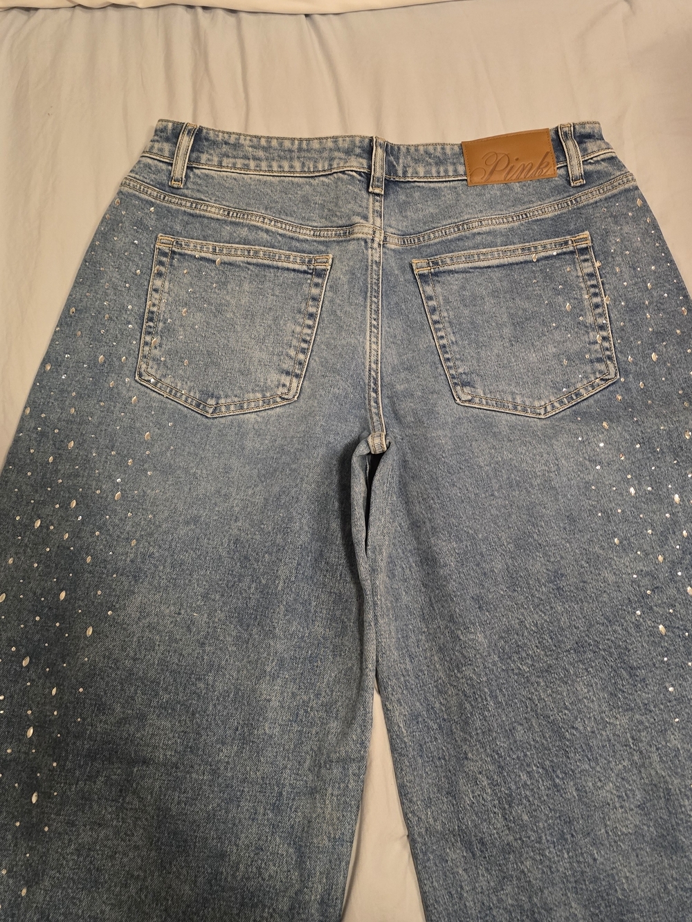 PINK Victoria's Secret Light Blue Studded Boyfriend Jeans